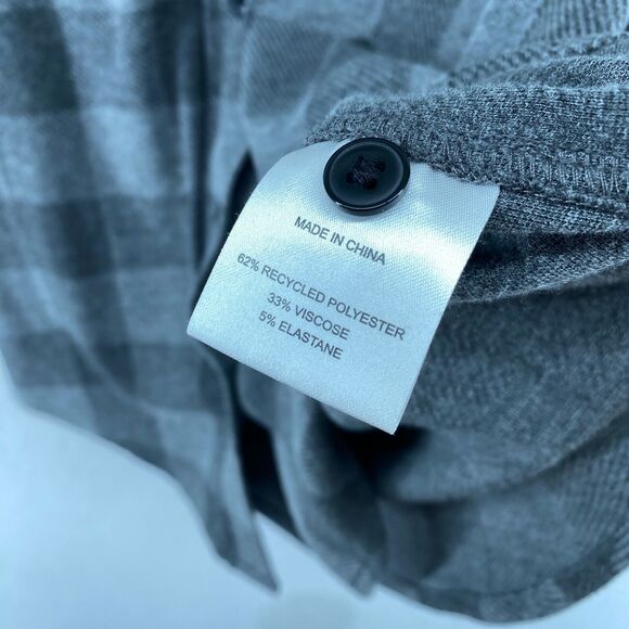 QUINCE Top M Sweater Fleece Shirt Buffalo Check Button Front Long Sleeve Gray - Picture 9 of 12